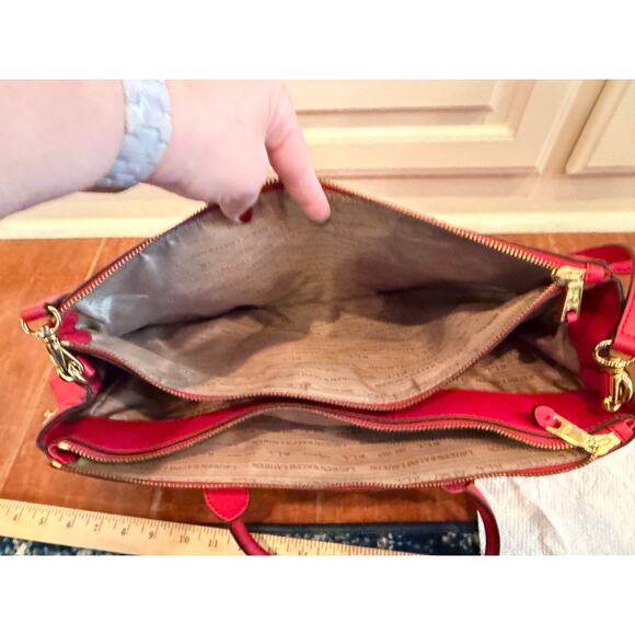 Lauren Ralph Lauren Red Newbury Double Zip Satchel Handbag Purse - Picture 9 of 15
